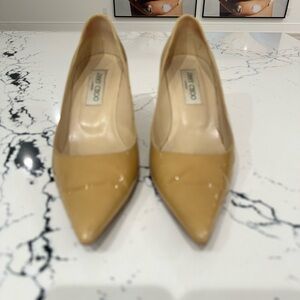 Jimmy Choo beige patent kitten heel women’s pumps/ heels.  Size 38.5